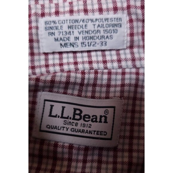 LL Bean Mens 16.5-33 Red Plaid Single Needle Tailoring Button Down Soft Shirt - Picture 10 of 10